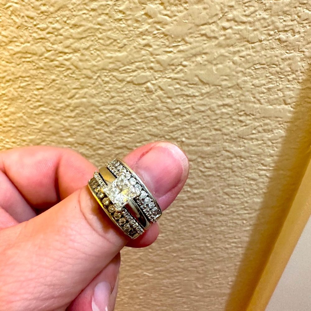 Wedding set with certified 1.6c princess engagement ring set in white gold.